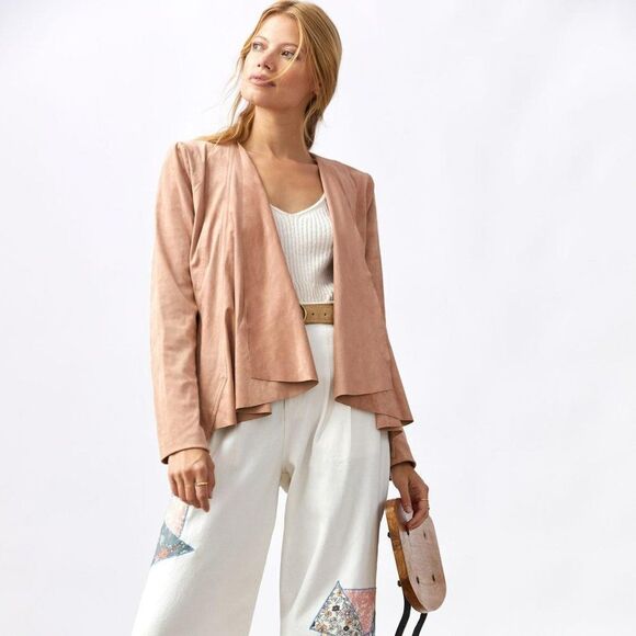 NWOT Anthropologie Hutch Draped Faux Suede Jacket Neutral Beige Large - Picture 2 of 16